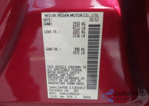 2013 Nissan Altima 2.5 S from USA, damaged, VIN 1N4AL3AP0DC158082
